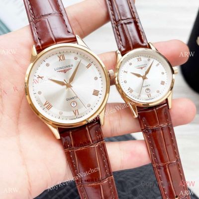 Knockoff Longines Master Lovers Watches Silver Dial Rose Gold Case